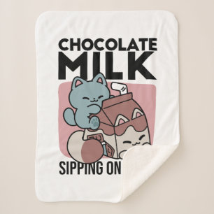 Manta Sherpa Gato de Leche Chocolate Kawaii – Bebida Acogedora 