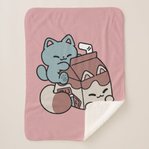 Manta Sherpa Gato de Leche Chocolate Kawaii – Bebida Acogedora 