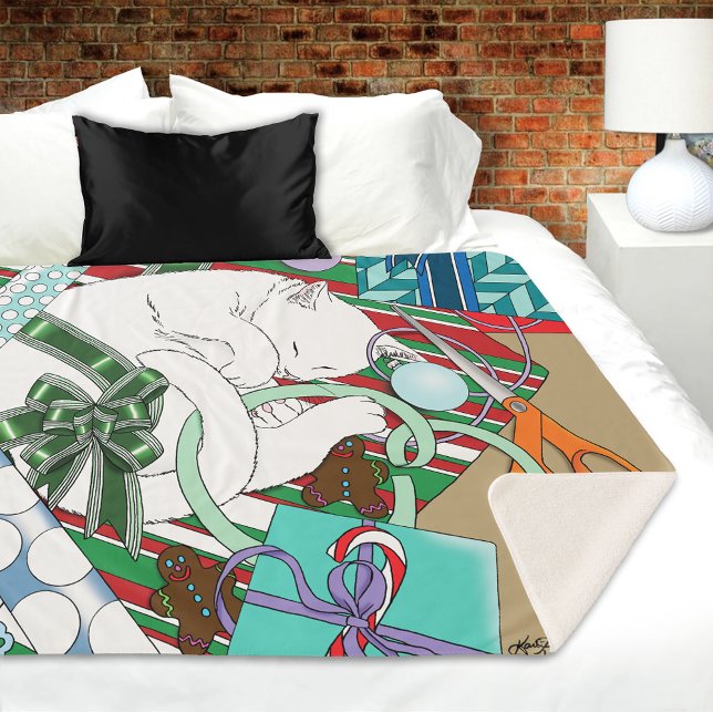 Manta Sherpa Gato de Navidades blancos (Subido por el creador)