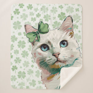 Manta Sherpa Gato de Shamrock con ojos azules