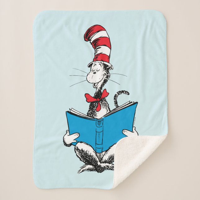 Manta Sherpa Gato en el sombrero leyendo (Anverso)