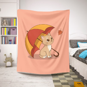 Manta Sherpa Gato Gatito Lindo Rojo Amarillo Paraguas Caída Ros