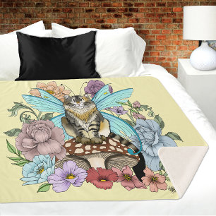 Manta Sherpa Gato Hada Tabby Pastel Caprichoso Fantasía Floral