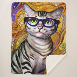 Manta Sherpa Gato inteligente lindo con gafas