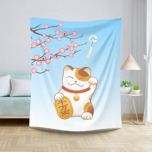 Manta Sherpa Gato japonés con suerte de calico, Maneki Neko