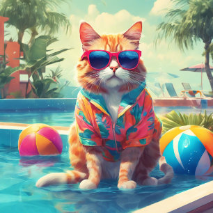 Manta Sherpa Gato lindo con gafas de sol de vacaciones