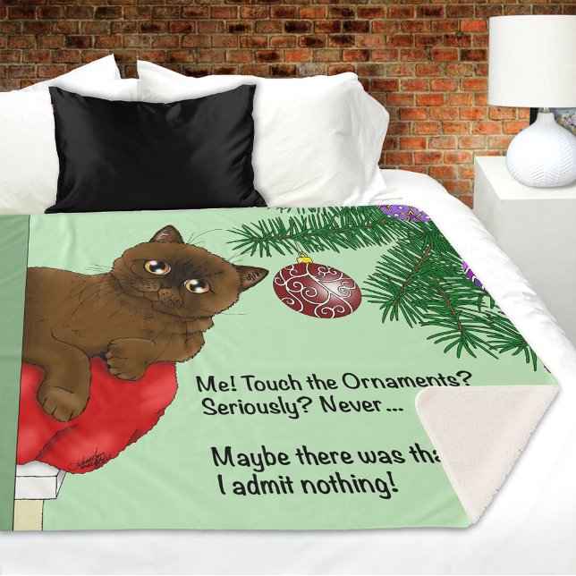 Manta Sherpa Gato Marrón de Navidad Divertido Verde Juguetón Hu (Subido por el creador)