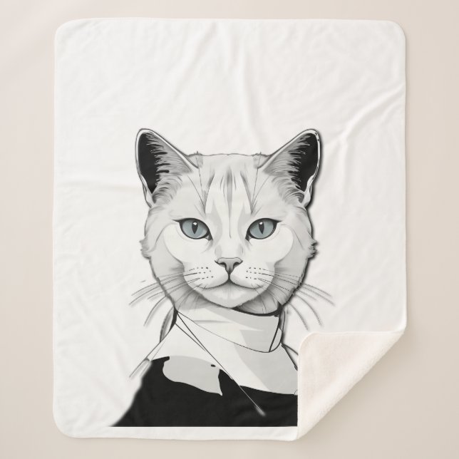 Manta Sherpa Gato místico blanco y negro de Salem (Anverso)
