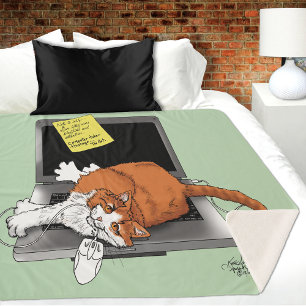 Manta Sherpa Gato Naranja Divertido Portátil Verde Trabajo Hoga
