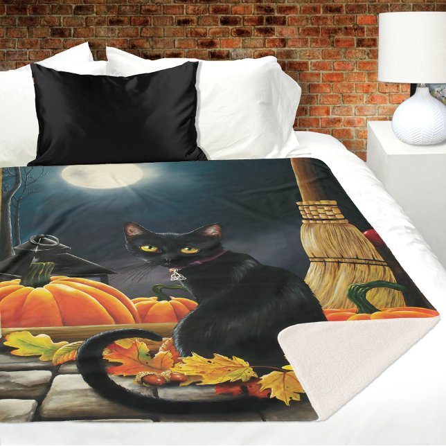 Manta Sherpa Gato negro de Halloween (Subido por el creador)