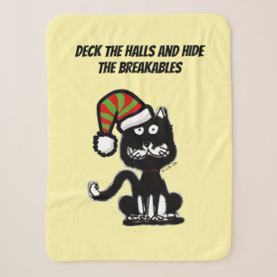 Manta Sherpa Gato Negro Divertido Humor Navideño Gato Festivo