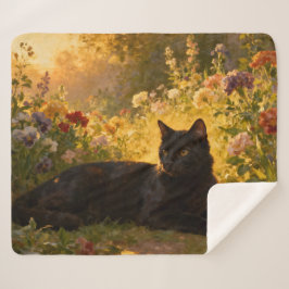 Manta Sherpa Gato Negro en las Flores I