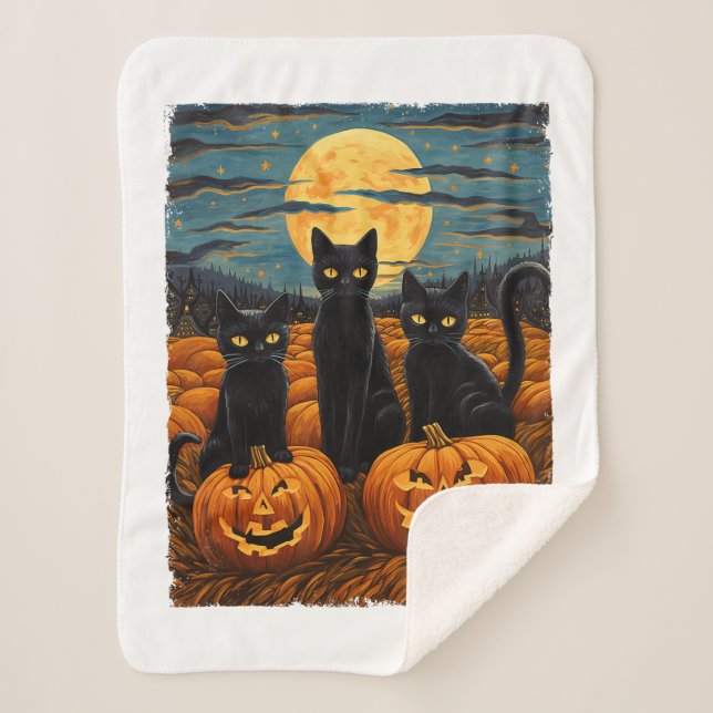 Manta Sherpa Gato negro Halloween Gato ama a gato estrellado va (Anverso)