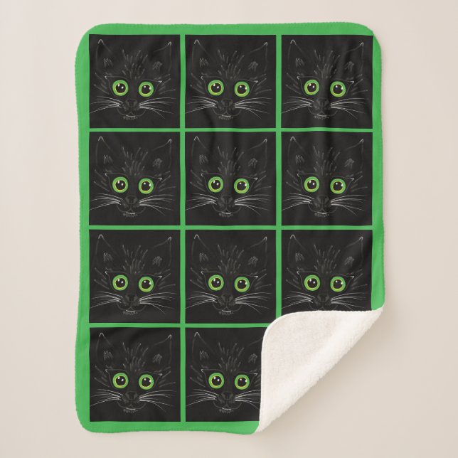 Manta Sherpa Gato Oído Verde Sonriente (Anverso)