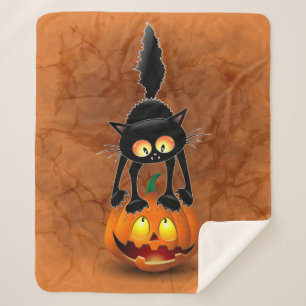 Manta Sherpa Gato Personalizado asustado de Halloween en calaba