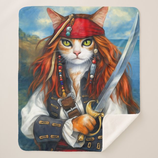 Manta Sherpa Gato pirata | Arte de carácter fantasía (Anverso)