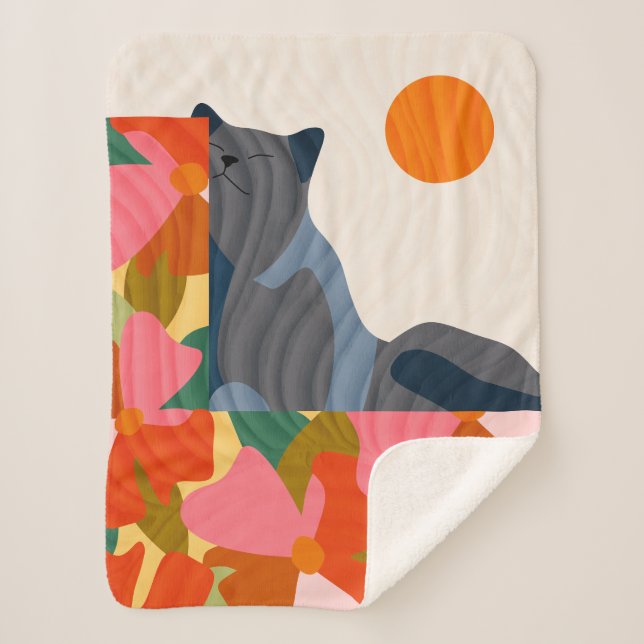 Manta Sherpa Gato Sunny Garden (Anverso)