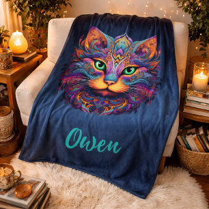 Manta Sherpa Gato Tribal Colorido - Boho Vibrante Personalizado
