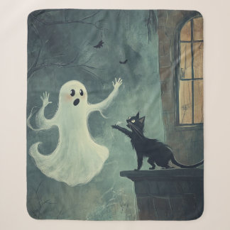 Manta Sherpa Gato y fantasma de Halloween