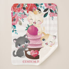 Manta Sherpa Gatos de Dibujos Animados Florales Caprichosos Cup