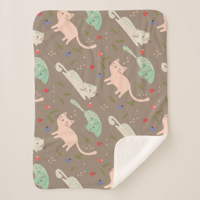 Manta Sherpa Gatos de Navidades cortos (Anverso)