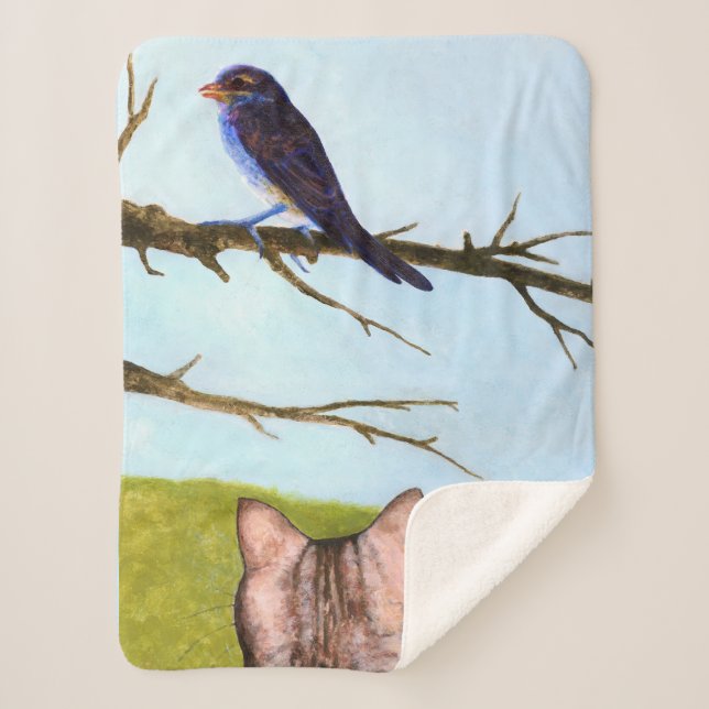 Manta Sherpa Gatos de Tabby hablan con aves (Anverso)