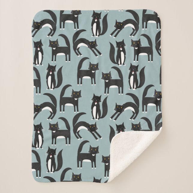 Manta Sherpa Gatos de Tuxedo en blanco y negro (Anverso)