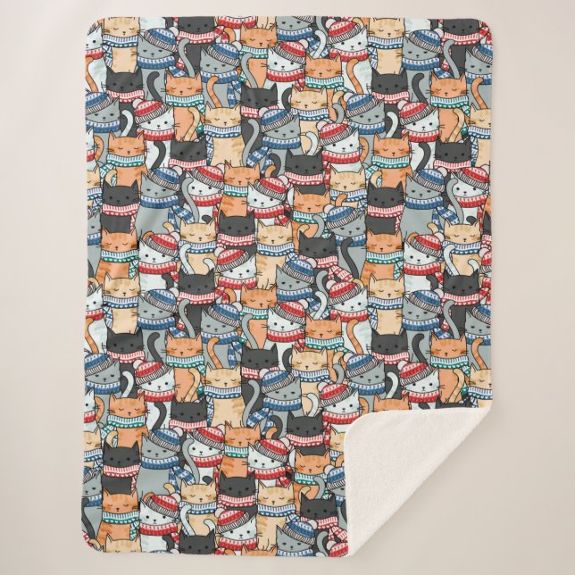 Manta Sherpa Gatos en estafas de invierno y patrón de Gorras (Anverso)