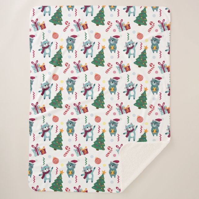 Manta Sherpa Gatos En navidades Patrón Temático (Anverso)