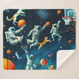 Manta Sherpa Gatos jugando básquetbol en el espacio con astrona
