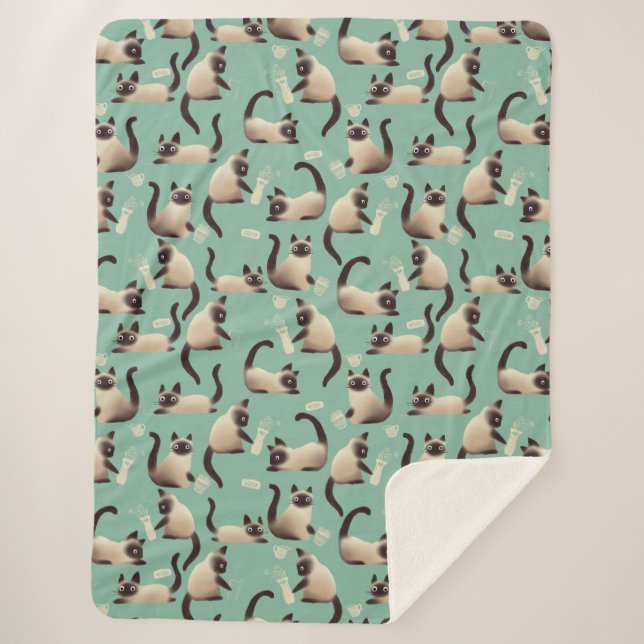 Manta Sherpa Gatos malvados siameses golpean las cosas (Anverso)