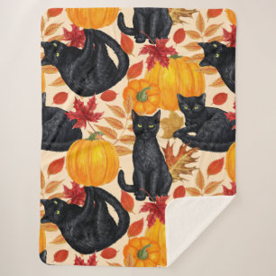 Manta Sherpa Gatos negros y calabazas