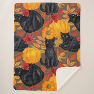 Manta Sherpa Gatos negros y calabazas 2