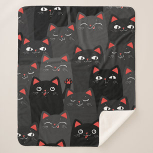 Manta Sherpa Gatos negros y grises. Patrón sin fisuras persona