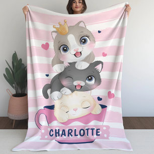 Manta Sherpa Gatos Personalizados Cutetos apilados Tiras Rojas