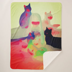 Manta Sherpa Gatos y espíritus místicos - Arte animado abstract
