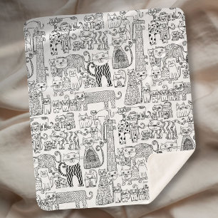 Manta Sherpa Gatos y Gatitos Modernos en Blanco y Negro con Pat