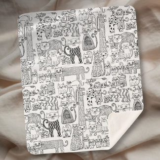 Manta Sherpa Gatos y Gatitos Modernos en Blanco y Negro con Pat