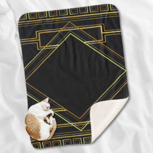 Manta Sherpa gatsby patrón geométrico negro y dorado art deco