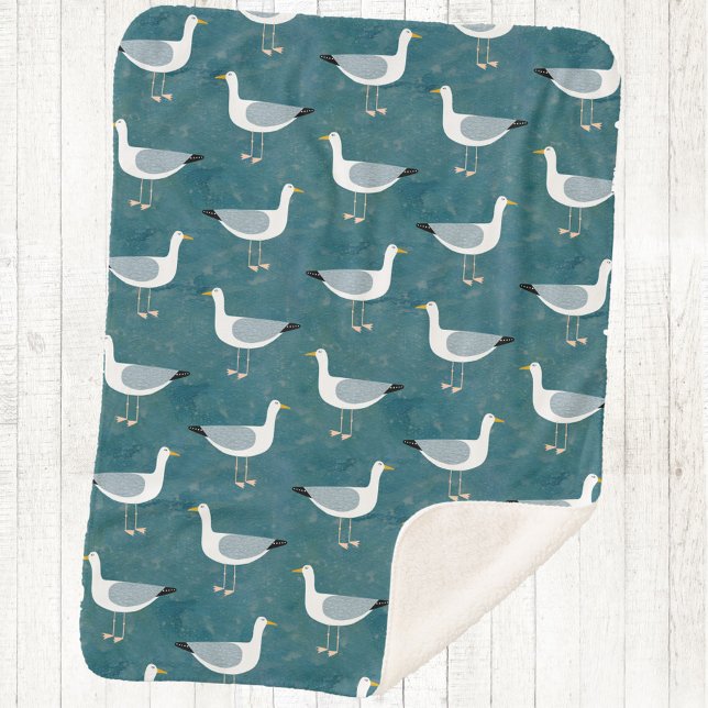 Manta Sherpa Gaviotas náuticas (Seagull bird sherpa fleece blanket)