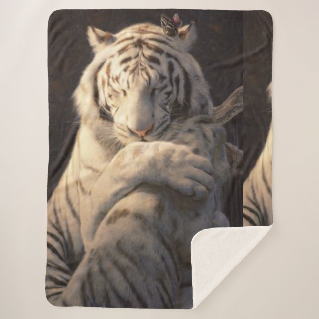 Manta Sherpa Gentle White Tiger Sherpa Blanket – Comfort & Calm (Anverso)
