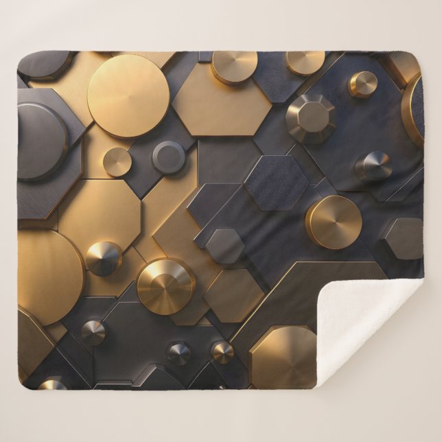 Manta Sherpa Geometric Metallact Abstract Wall Art - Oro y Bl (Anverso (horizontal))