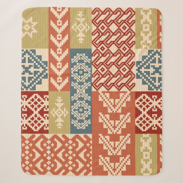 Manta Sherpa Geometric patchwork ornamental ethnic pattern (Anverso)