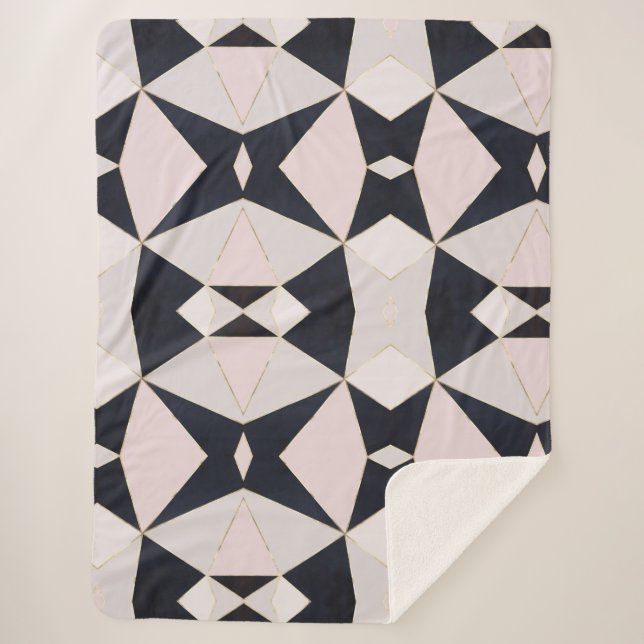 Manta Sherpa Geométrica del Kaleidoscopio de Oro Rosa Negro (Anverso)