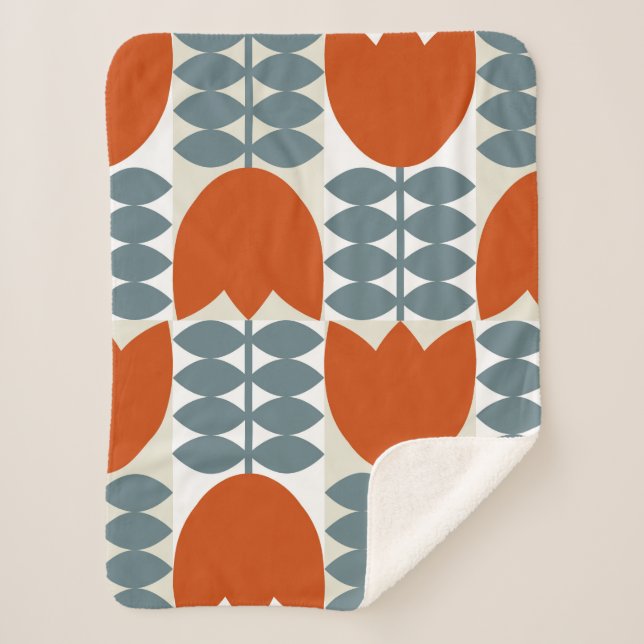 Manta Sherpa Geométrico abstracto moderno con flores estilizada (Anverso)