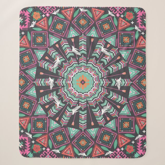 Manta Sherpa Geométrico azteca: patrón de círculo colorido (Anverso)
