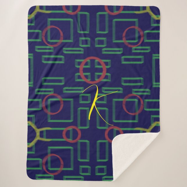 Manta Sherpa Geométrico de cuadrados azules (Anverso)