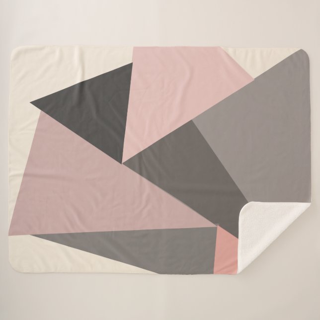 Manta Sherpa Geométrico moderno rosa y gris de mediados de sigl (Anverso (horizontal))