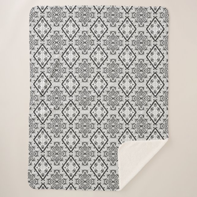 Manta Sherpa Geométrico ,patrón , negro y blanco (Anverso)