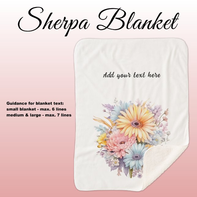 Manta Sherpa Gerbera flowers personalized text white black (Subido por el creador)